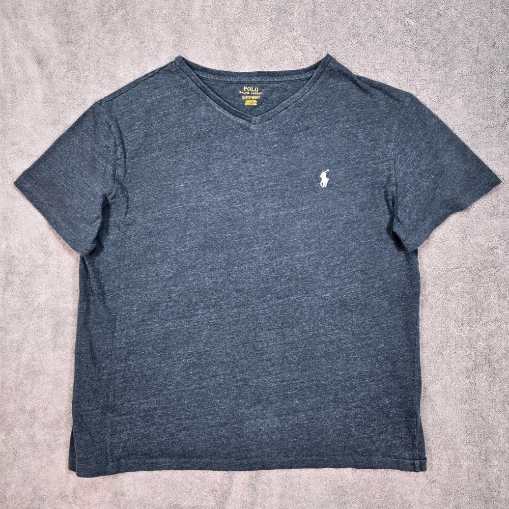 Polo Ralph Lauren‎ V-Neck T-Shirt Mens Large Grey Excellent Short Sleeve Heather